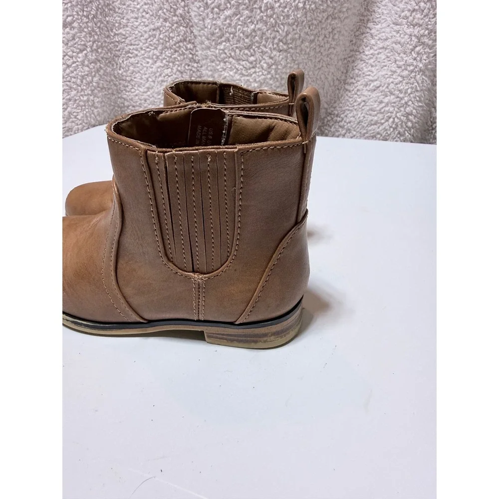 Toddler Kids Brown Faux Leather Ankle Boots Side Zip Booties Size 8